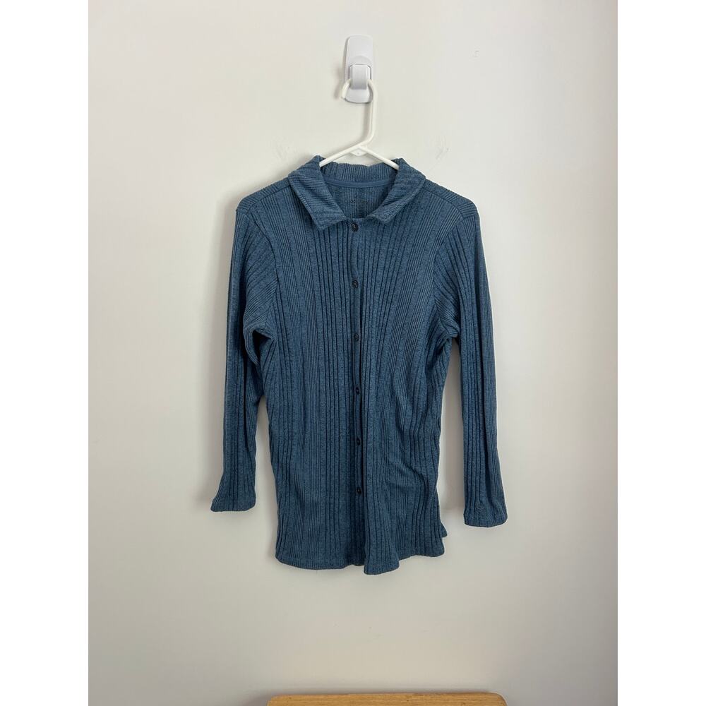 Cuddl Duds Blue Ribbed Lounge Set Size Large – Button Front Top & Pants - Picture 4 of 12
